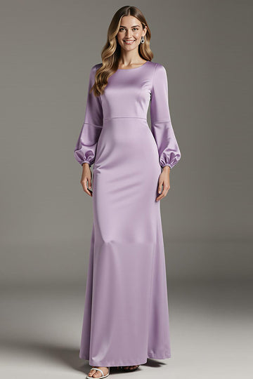 Robe longue formelle à manches fourreau en satin violet clair